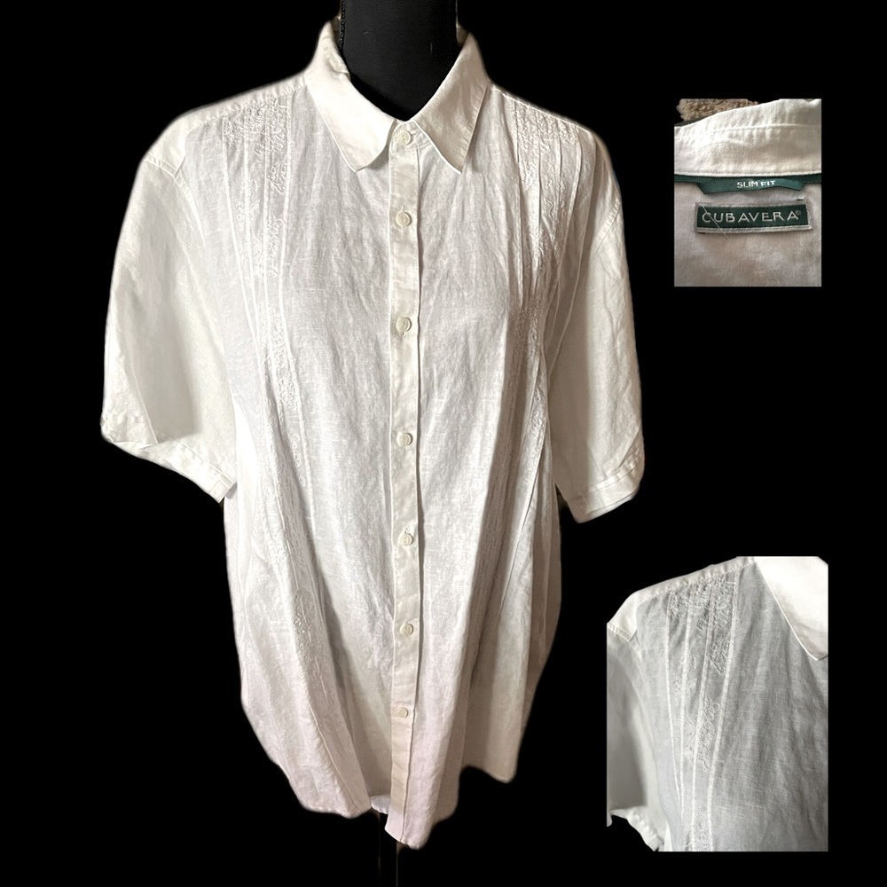 Cubavera White Embroidered Button Down Shirt Size XXL
